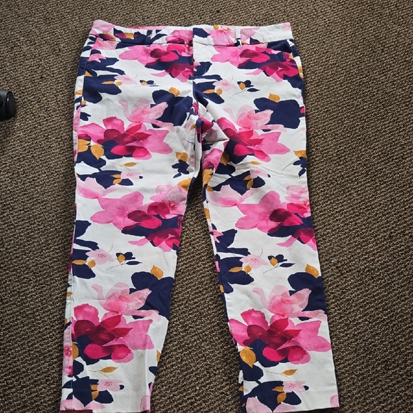 Old Navy Pants - Old Navy Pink&Blue Floral Mid-rise Pixie Straight Leg White Dress Pants 💫 Plus